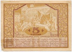 Pécs 1920. 5K pénztárjegy T:IV ragasztott
