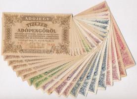 1946. 20db-os vegyes magyar adópengő bankjegy tétel, közte fordított címeres T:III,III-