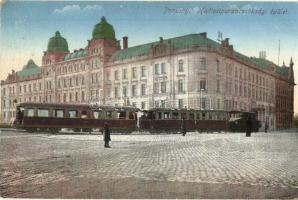 Pozsony, Pressburg, Bratislava; Hadtestparancsnoksági épület, villamos / army headquarters, tram (fl)