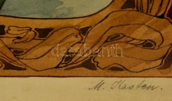 Kasten jelzéssel (cca 1900): Virágcsokor. Akvarell, papír, üvegezett keretben, 48×37 cm