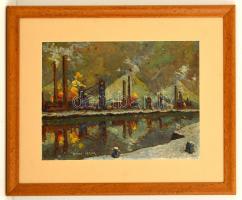 Armand Lacour (1910-1970) : Ipari táj. Olaj, karton, jelzett, keretben, 28×39 cm