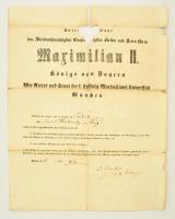 1854 München, egyetemi okmány prágai lakos részére, német nyelven, sérült