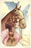 Lady with horse, Italian art deco postcard. Anna & Gasparini 532-5. s: T. Corbella (EK)