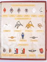 Lengyelország ~1960-1970. Sapkajelvények két bemutató lapon, nagyalakú bordó, csatos tartóban. A szá...