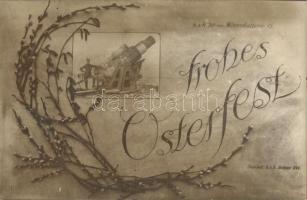 Frohes Osterfest! K.u.K. 30,5 cm Mörserbatterie 15. Standort k.u.k. Feldpost 644. / WWI K.u.k. military Easter greeting card with cannon, floral