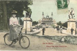 Paris, Le Trocadéro / Trocadéro Palace, lady with bicycle. TCV card (EK)