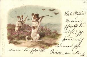 1899 Dogs hunting birds with guns. Lith-Artist. Anstalt München Serie 52. No. 18430. litho (Rb)