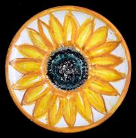 Napraforgómotívumos teás készlet, mázas kerámia, jelzett, kis kopásokkal: 7 db csésze + 6 db alj, d:...