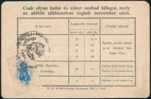 1944 Budapesti lakos számára kiállított halászjegy 5 P okmánybélyeggel / fishing ticket