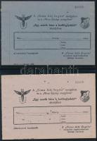 1946 Siess! Adj! Segíts! - A magyar nép összefogása a hadifoglyok, kórházak és tüdőbetegek megsegítésére, az S.A.S. mozgalom adományszelvénye, kétféle színben 10x15cm