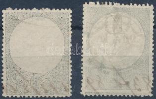 1868/73 7 kr, 90kr két gépszínátnyomatos okmánybélyeg / Machine offset on document stamps