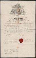 1841 Budai pincér igazolása budai pincér és vendéglős testülettől. Rézmetszetű címerrel