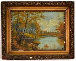 Horváth jelzéssel: Folyópart. Olaj, karton, keretben, 25×35 cm