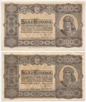 1923. 100K (2x) egyik "Magyar Pénzjegynyomda Rt." nyomdahely jelöléssel, másik jelölés nélkül T:III