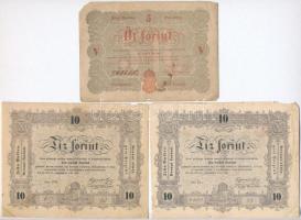 1848. 5Ft vörösesbarna + 10Ft (2x) egyik fordított hátlapi alapnyomattal + 1849. 30kr (2x) Kossuth-bankó T:III,III-