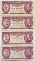 1984. 100Ft (8x) közte 6db sorszámkövető (2+4), nyomdai papírráncok T:I,I-,II