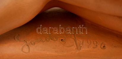 Gondos József (1909-1987): Fekvő akt. Terrakotta, jelzett, h:27 cm