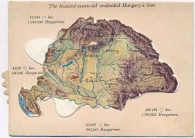 Hungaria 896-1918 - mechanikus térképes irredenta lap / Map of Hungary, Irredenta mechanical postcard (hiányzó hátoldal / missing backside)