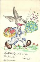 1961 Kézzel festett húsvéti üdvözlőlap / Hand-painted Easter greeting card (fa) (non PC)