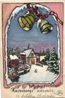 Kézzel festett karácsonyi üdvözlőlap / Hand-painted Christmas greeting card (vágott / cut)