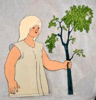 Magyar filmek fázisrajzai 5 db, közte a Hófehér fázisrajzai, tempera, fólia, jelzés nélkül, 26x34 cm