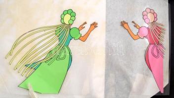 Magyar filmek fázisrajzai 5 db, közte a Hófehér fázisrajzai, tempera, fólia, jelzés nélkül, 26x34 cm