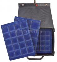 Éremtároló koffer, 7db tálcával és zárófedővel, használt, kis sérülésekkel, de jó állapotban