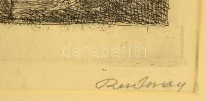 Rudnay Gyula (1878-1957): Lovas a pusztában. Rézkarc, papír, jelzett, üvegezett keretben, 19x15 cm