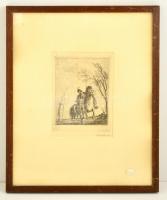 Rudnay Gyula (1878-1957): Lovas a pusztában. Rézkarc, papír, jelzett, üvegezett keretben, 19x15 cm