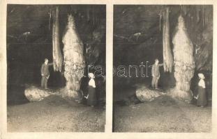 Aggtelek-i cseppkőbarlang (?), sztereó-fotólap / stereo photo postcard