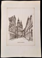 Hepp Edit (1947-): Egyetem téri templom. Rézkarc, papír, jelzett, 39×29 cm