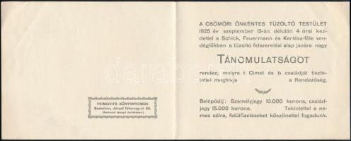 1925 Grafikus meghívó a csömöri tűzoltó testület mulatságára