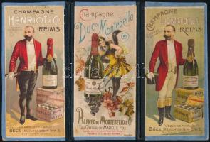 cca 1900-1910 6 db pezsgős témájú litografált számolócédula leporello-ra kasírozva, Rovald Péter és ...