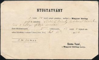 1850 Magyar Hírlap nyugtatvány hirdetési befizetésért.