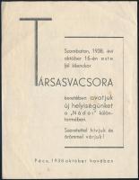 1938 Pécsi Krasznay Sak körtársas vacsora meghívója, 1938. október 15-re