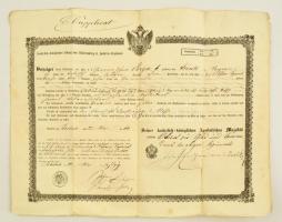 1860 Katonai végelbocsájtó levél, obsit / Military disarming warrant .60x40 cm