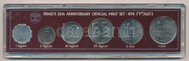 Izrael 1974. 1a-1L (6xklf) forgalmi sor dísz szettben, tanúsítvánnyal T:1  Israel 1974. 1 Agora - 1 Lira (6xdiff) coin set with certificate C:UNC