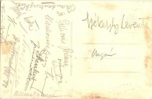 Ungvár, Uzhorod; teniszpálya, teniszező hölgyek és urak csoportképe, névsorral és aláírásokkal / ten...