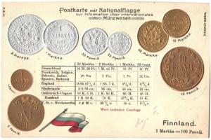 Finnland / Finnish set of coins, flag, Emb. litho