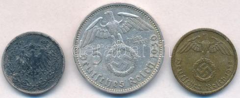 Német Birodalom 1905A 1/2M Ag + Német Harmadik Birodalom 1935A 5M Ag "Hindenburg" + 1938F ...