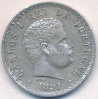 Portugália 1891. 500R Ag I. Károly T:2 Portugal 1891. 500 Reis Ag Carol I C:XF Krause KM#535