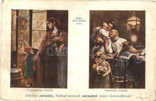 Glückliche Familie, unglückliche Familie; Verlag des Bundes abstinenter Frauen in Österreich / Austrian anti-alcohol propaganda s: Emil Holárek (pinholes)