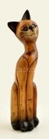 Festett cica figura fából, m: 31 cm