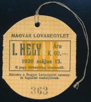 1920 a Magyar Lovaregylet helyjegye