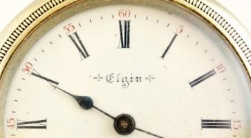 Elgin másodpercmutatós fém tokos zsebóra, működik, zománc számlappal, jó állapotban