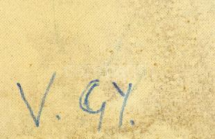 Vincze Győző (1925-2001): Városi utca, olaj, farost, hátulján jelzett, 70×48 cm