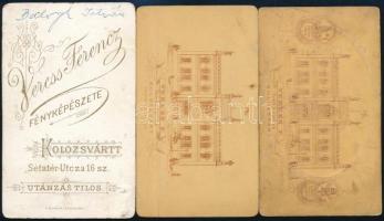 cca 1880 Portrék, 3 db keményhátú fotó Veress Ferenc kolozsvári műterméből, 11×6,5 cm