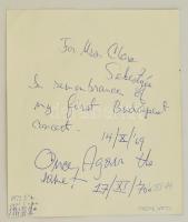 André Watts (1947-) zongoraművész nagyméretű, dedikált fotója első budapesiti koncertjéről. Kis szak...