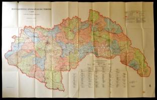 1943 Magyarország közigazgatási térképe a visszacsatolt részekkel. Nagyméretű térkép két részből. Jó állapotban. Honvéd Térképészeti Intézet. 180x104 cm