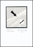 1975 Jankovszky György (1946- ): A nyíl (tanulmány), aláírt, feliratozva, hátulján pecséttel jelzett, kartonra ragasztva, 9×9 cm